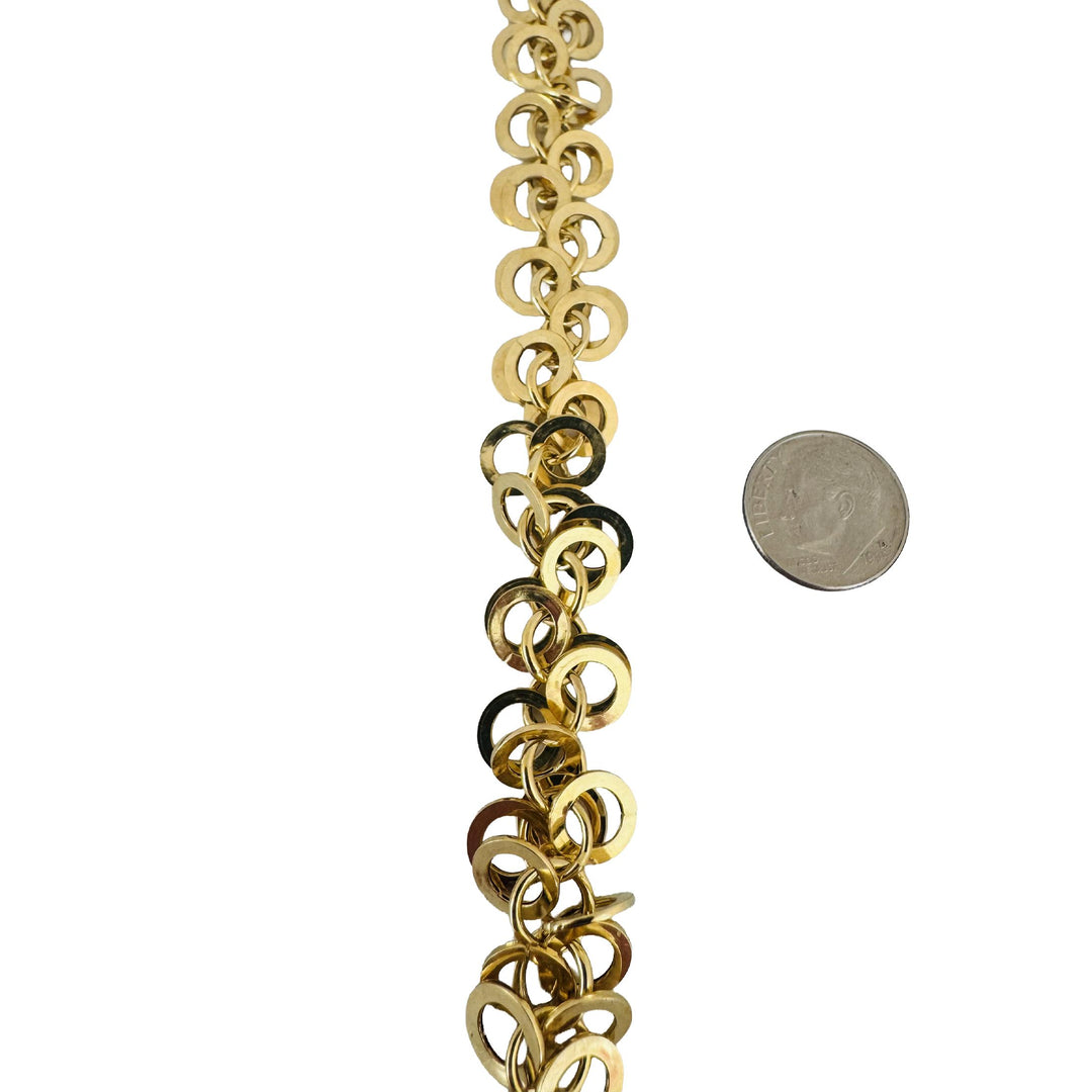 14k Yellow Gold 6.3g Hollow Light 13mm Multi Circle Link Bracelet Italy 7"
