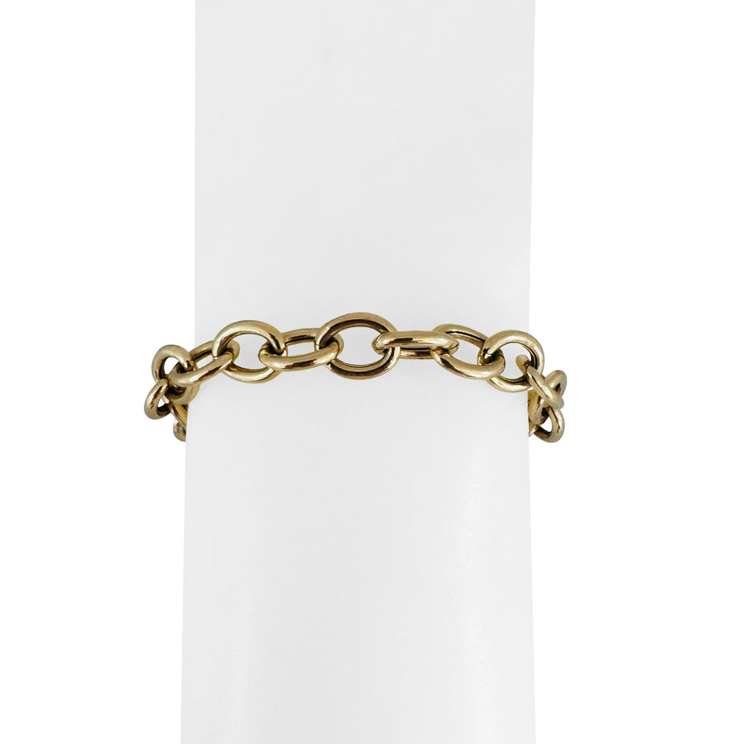 14k Yellow Gold 10.6g Semi Solid 8mm Oval Cable Link Bracelet Turkey 7"