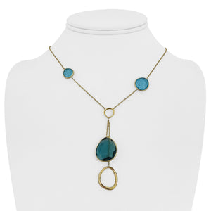 10k Yellow Gold and Blue Topaz Ladies Drop Necklace 17" or 18"