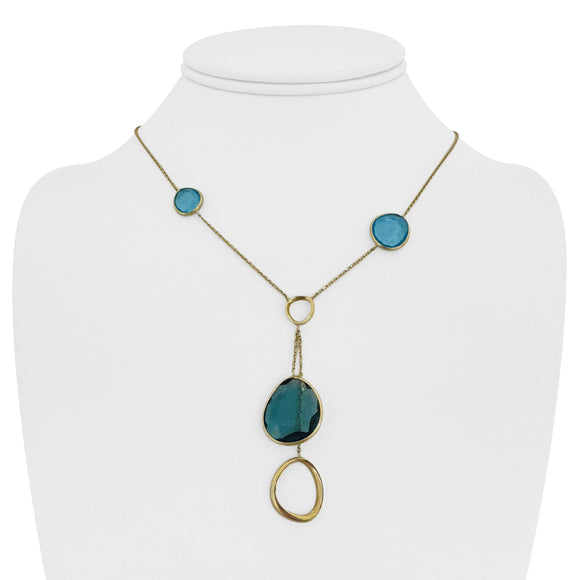 10k Yellow Gold and Blue Topaz Ladies Drop Necklace 17