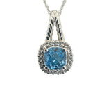 14k White Gold Swizz Blue Topaz and Diamond Pendant Necklace 18"