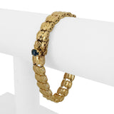 14k Yellow Gold and Cabochon Sapphire 17.2g Solid Vintage Fancy Link Bracelet 7"