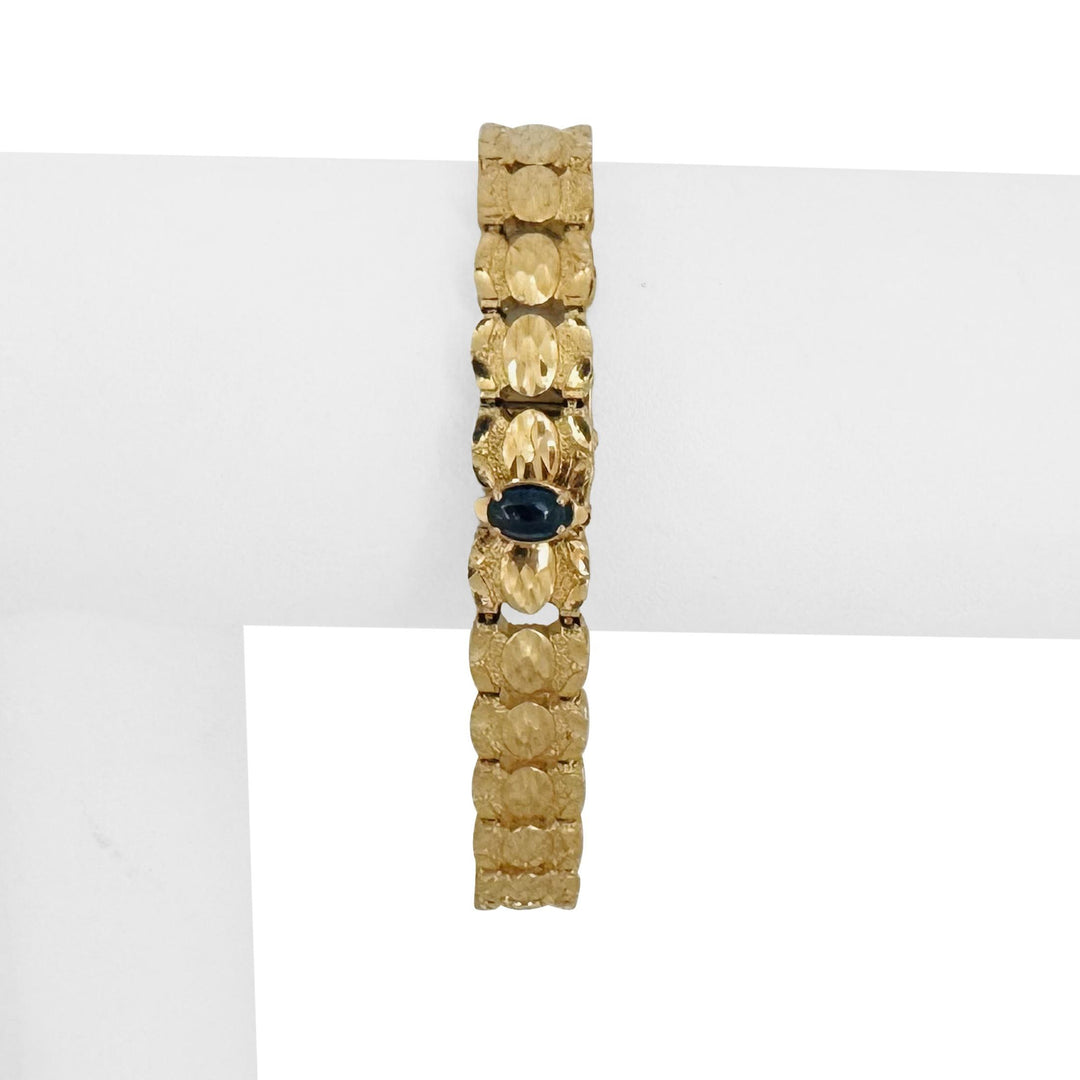 14k Yellow Gold and Cabochon Sapphire 17.2g Solid Vintage Fancy Link Bracelet 7"
