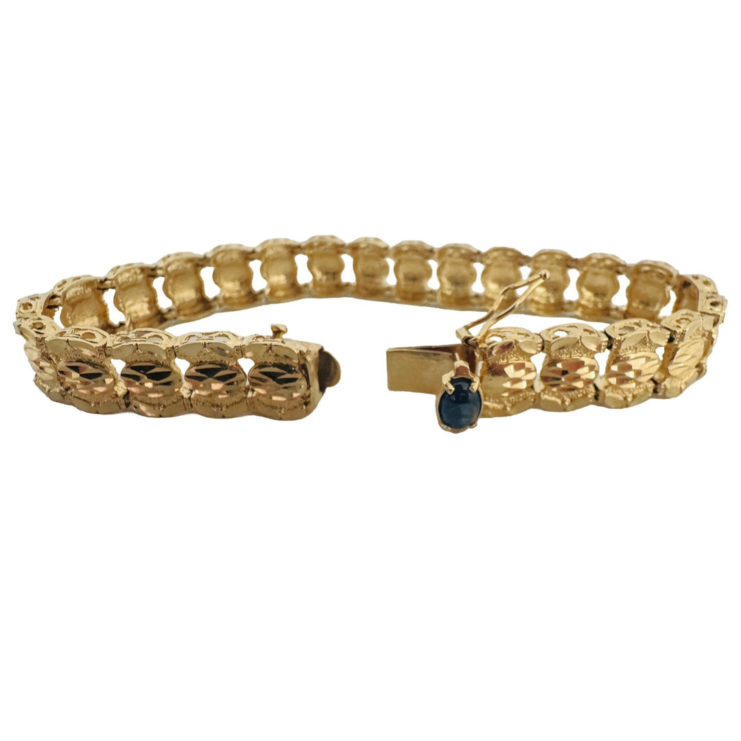 14k Yellow Gold and Cabochon Sapphire 17.2g Solid Vintage Fancy Link Bracelet 7"