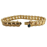 14k Yellow Gold and Cabochon Sapphire 17.2g Solid Vintage Fancy Link Bracelet 7"