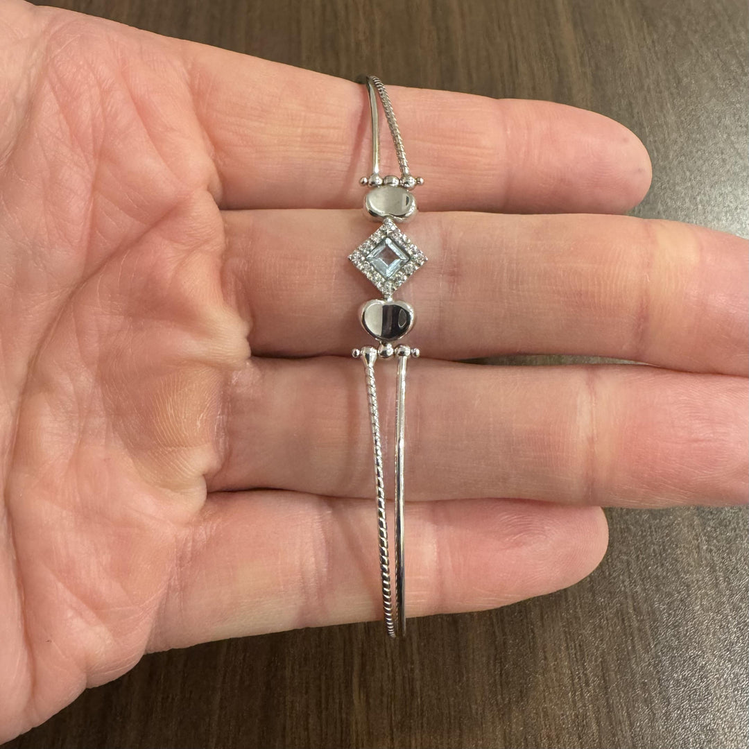 18k White Gold Aquamarine and Diamond Fancy Bracelet Italy 7"