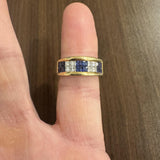 18k Yellow Gold Blue Sapphire and 0.50cttw Diamond Vintage Band Ring Size 6