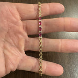 14k Yellow Gold Pink Sapphire and Diamond Link Bracelet 7"