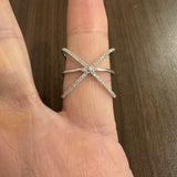 14k White Gold 0.25cttw Diamond Large Fancy Crisscross Band Ring Size 8.5