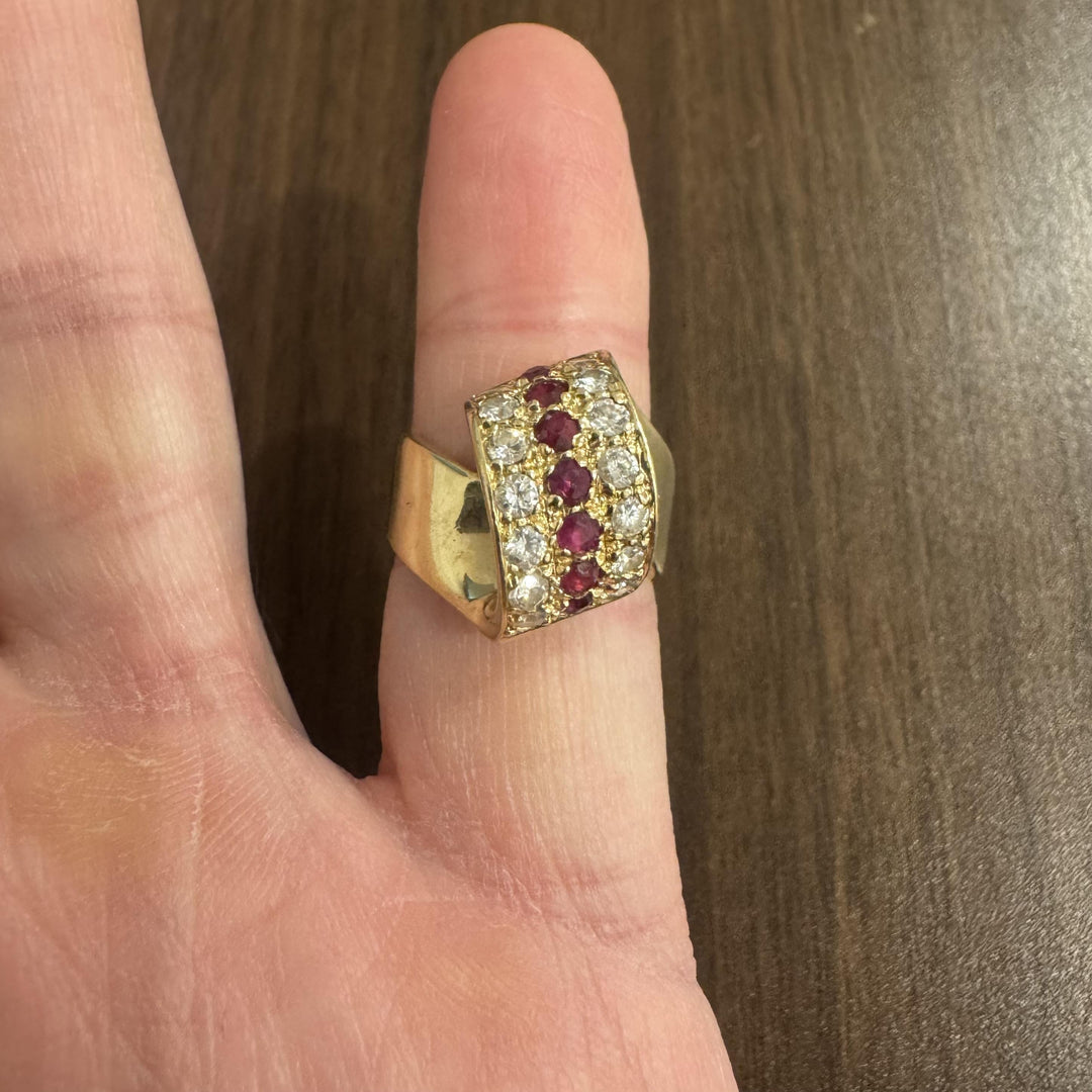 14k Yellow Gold Ruby and 0.70cttw Diamond Ribbon Wrap Ring Size 6.5