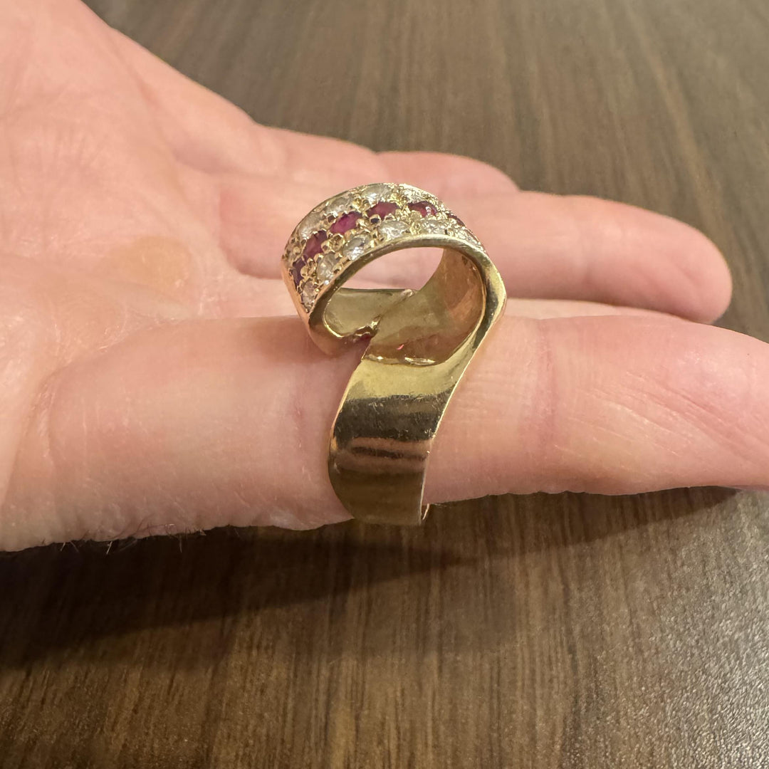14k Yellow Gold Ruby and 0.70cttw Diamond Ribbon Wrap Ring Size 6.5