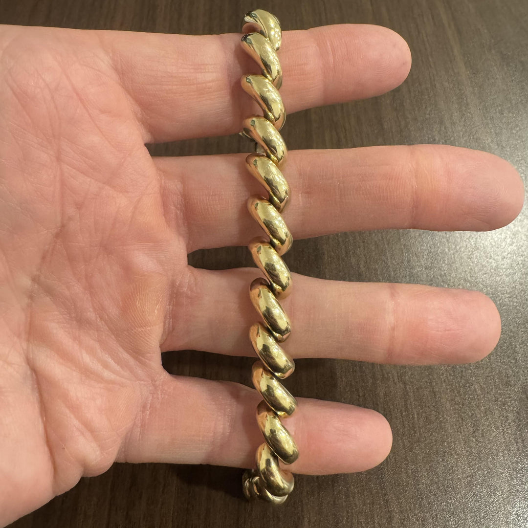 14k Yellow Gold 24.8g Ladies Polished 10mm San Marco Link Bracelet Italy 7.25"