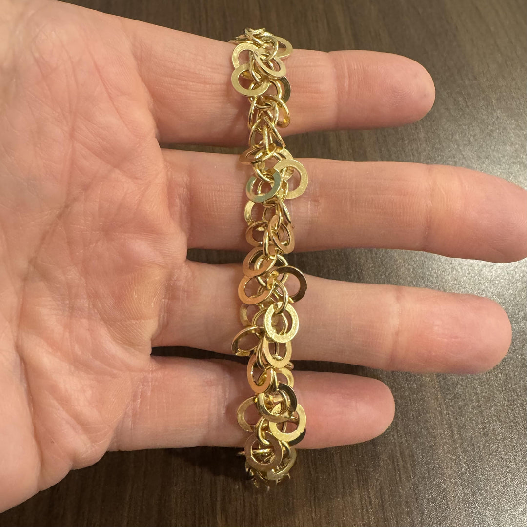 14k Yellow Gold 6.3g Hollow Light 13mm Multi Circle Link Bracelet Italy 7"