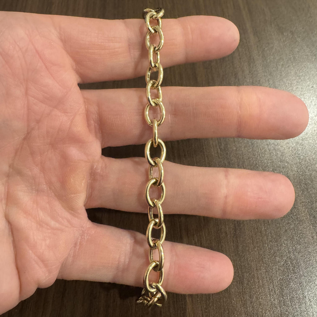 14k Yellow Gold 10.6g Semi Solid 8mm Oval Cable Link Bracelet Turkey 7"