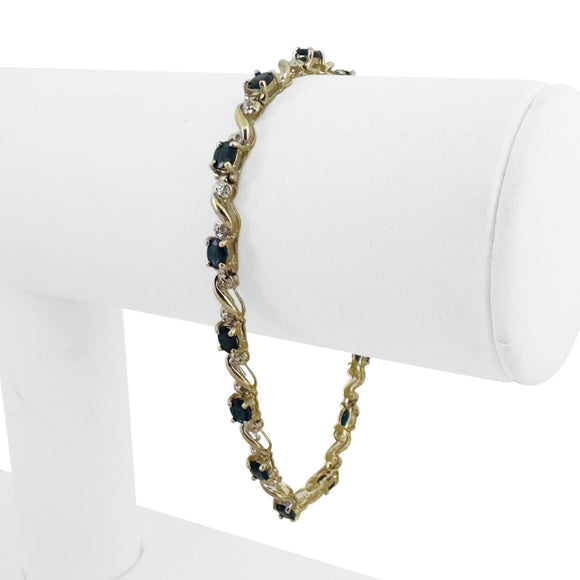 10k Yellow Gold Sapphire and Diamond Link Bracelet 7