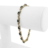 10k Yellow Gold Sapphire and Diamond Link Bracelet 7"