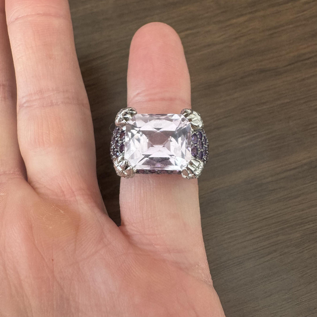 LeVian 14k White Gold Pink Quartz Amethyst and Diamond Ring Size 7