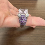 LeVian 14k White Gold Pink Quartz Amethyst and Diamond Ring Size 7