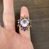 LeVian 14k Rose Gold Pink Quartz and Multi Gemstone Floral Ring Size 7