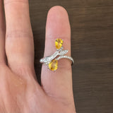 Salavetti 18k White Gold Yellow Sapphire and Diamond Bypass Ring Size 7.25