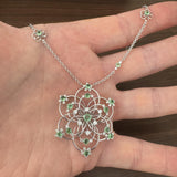 Salavetti 18k White Gold Tsavorite and Diamond Large Floral Pendant Necklace 16"
