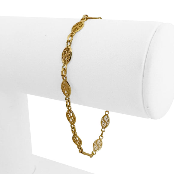 18k Yellow Gold 3.7g Vintage Light 5mm Filigree Link Bracelet 7