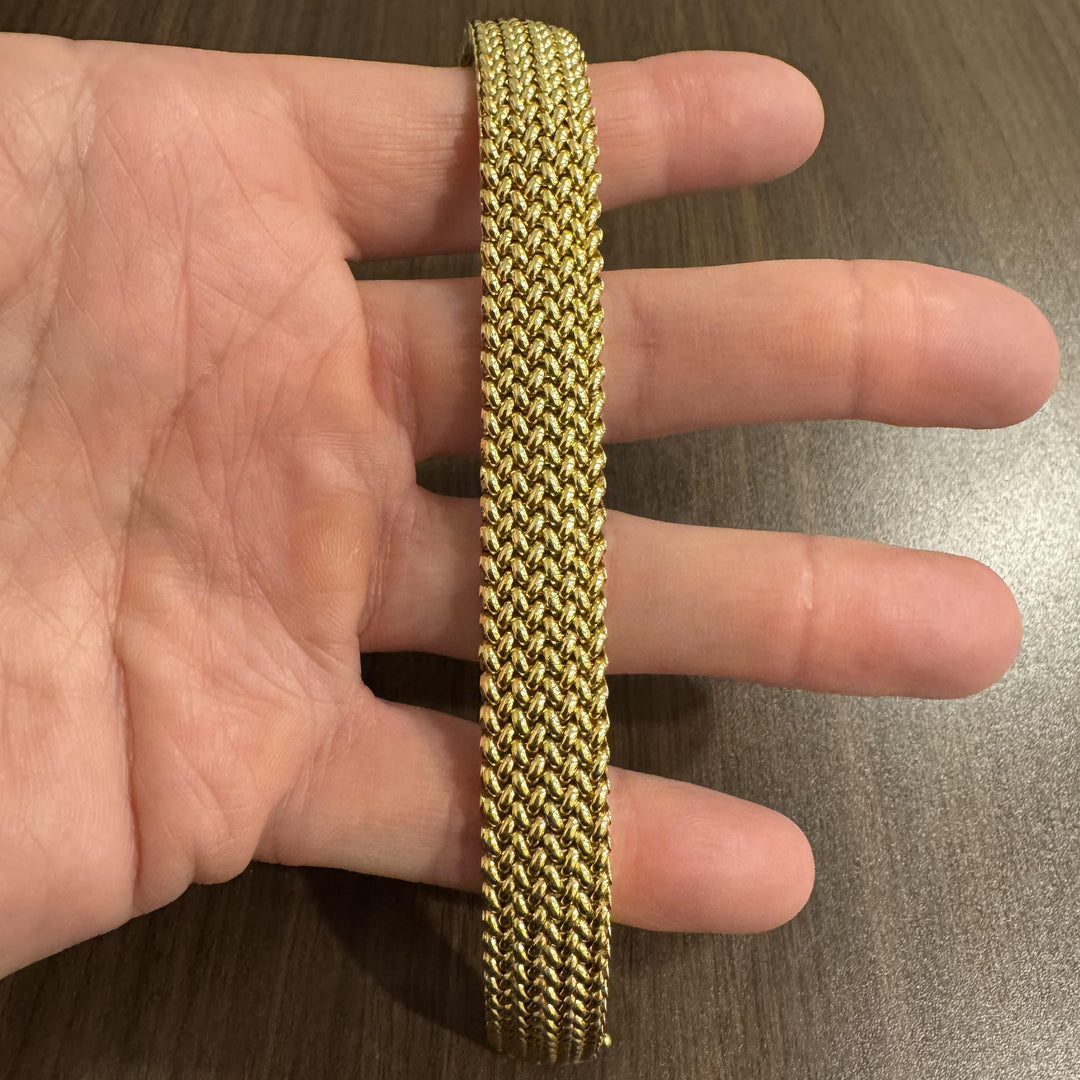 14k Yellow Gold 29g Ladies Vintage 14mm Fancy Mesh Link Bracelet Italy 7.5"