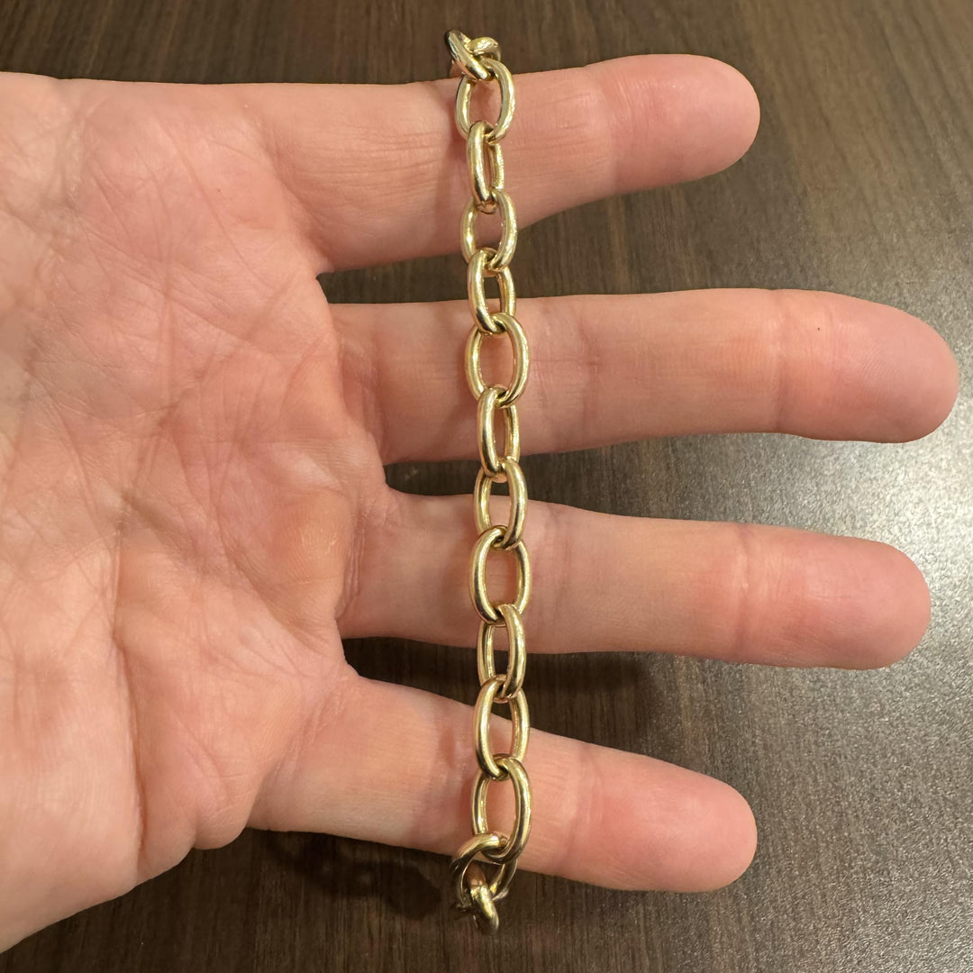 14k Yellow Gold 12.3g Semi Solid 9mm Oval Cable Link Bracelet 7.5"