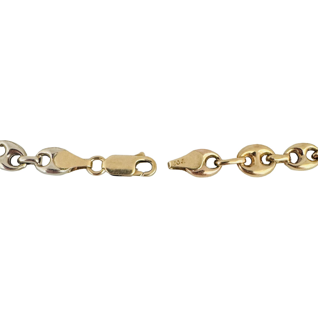 14k Yellow White and Rose Gold 6.2g Puffy Mariner Link Bracelet Italy 7.5"