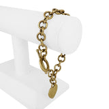 14k Yellow Gold 22.6g Circle Link Bracelet with Heart Charm Toggle 7.5"