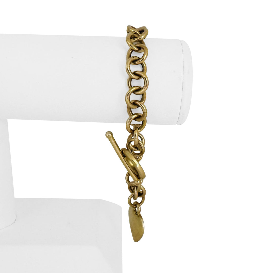 14k Yellow Gold 22.6g Circle Link Bracelet with Heart Charm Toggle 7.5"