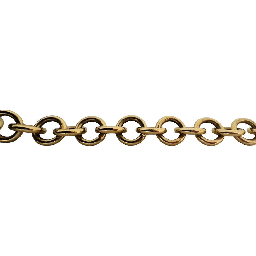 14k Yellow Gold 22.6g Circle Link Bracelet with Heart Charm Toggle 7.5"