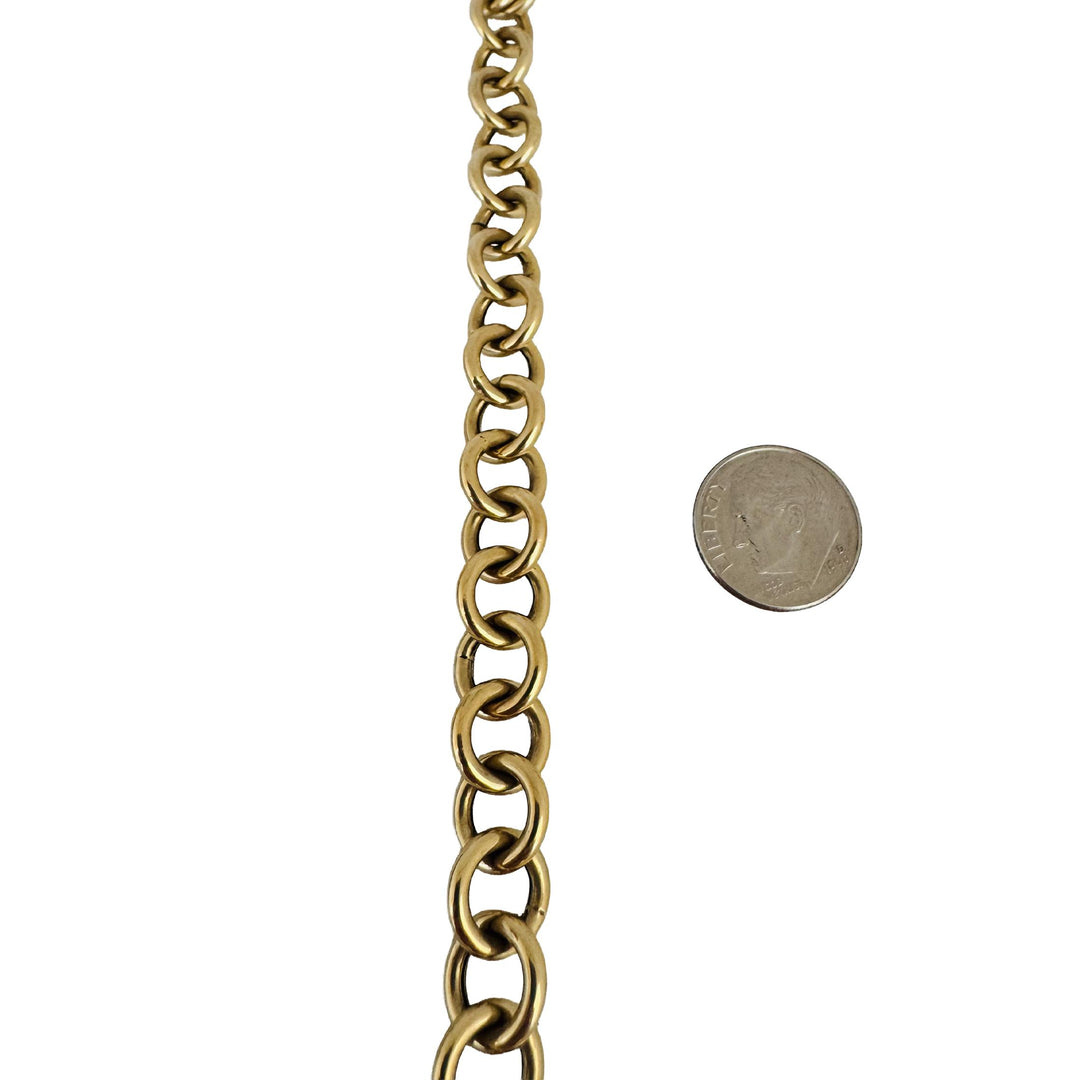 14k Yellow Gold 22.6g Circle Link Bracelet with Heart Charm Toggle 7.5"