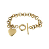 14k Yellow Gold 22.6g Circle Link Bracelet with Heart Charm Toggle 7.5"
