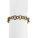 14k Yellow Gold 22.6g Circle Link Bracelet with Heart Charm Toggle 7.5"