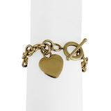 14k Yellow Gold 22.6g Circle Link Bracelet with Heart Charm Toggle 7.5"