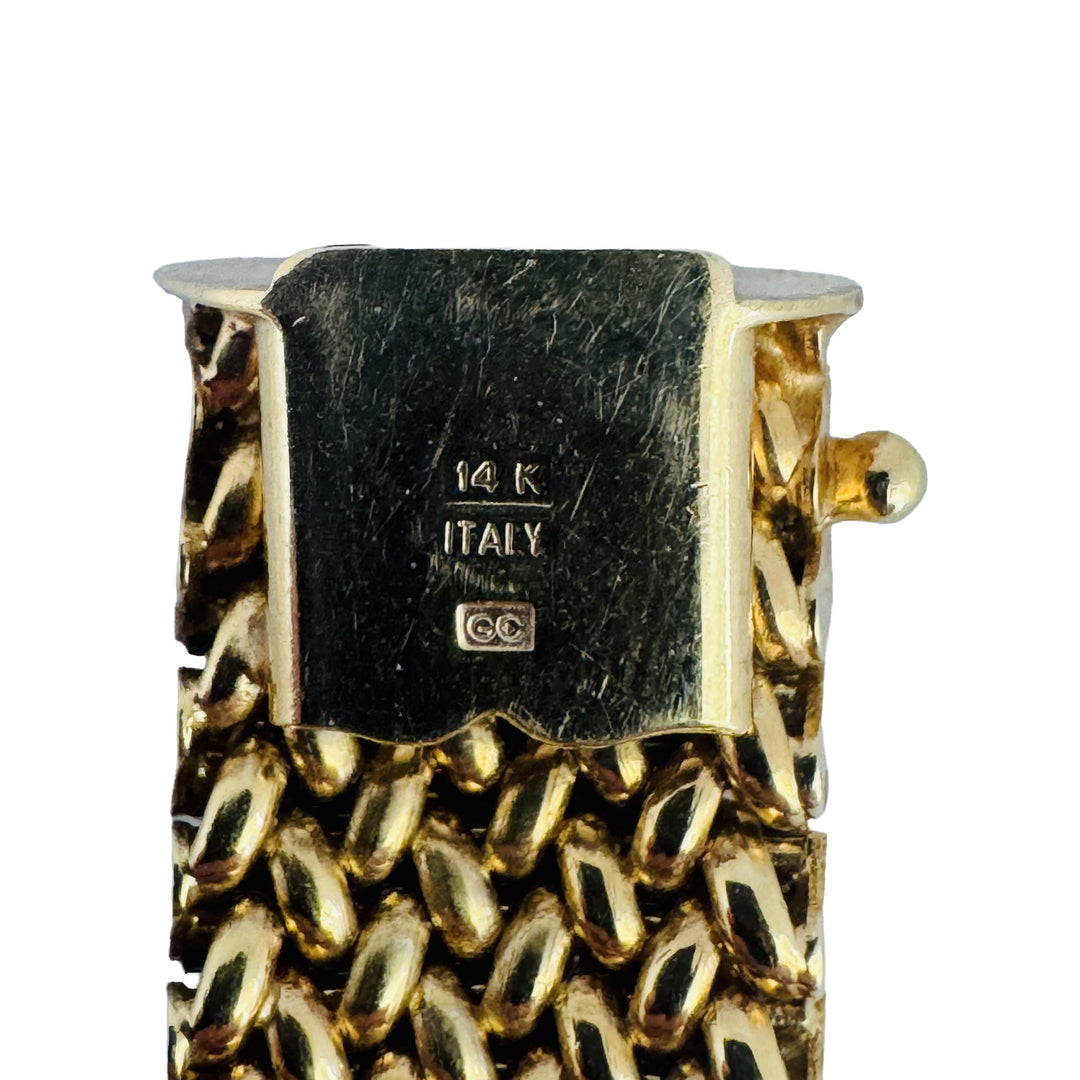 14k Yellow Gold 29g Ladies Vintage 14mm Fancy Mesh Link Bracelet Italy 7.5"