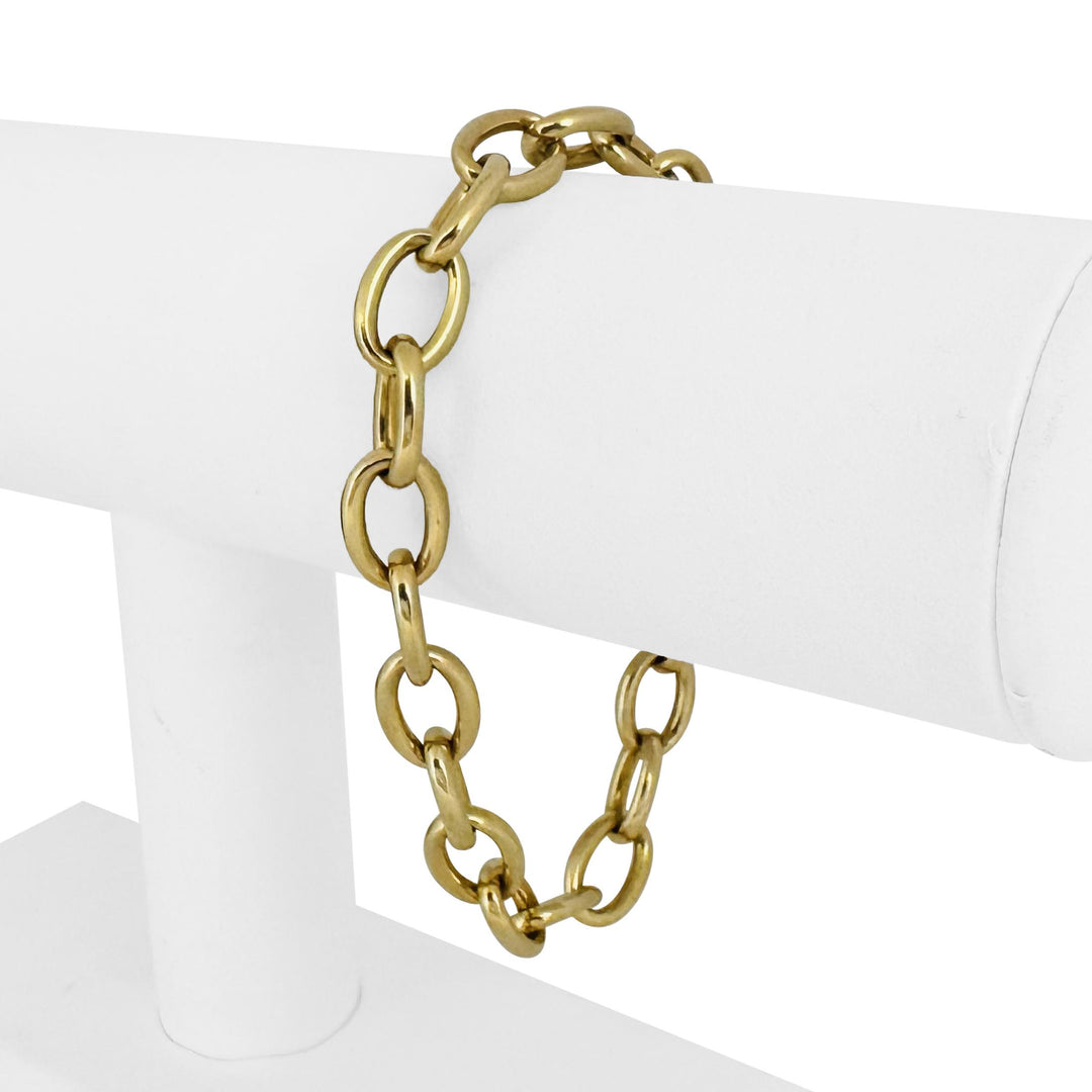 14k Yellow Gold 12.3g Semi Solid 9mm Oval Cable Link Bracelet 7.5"