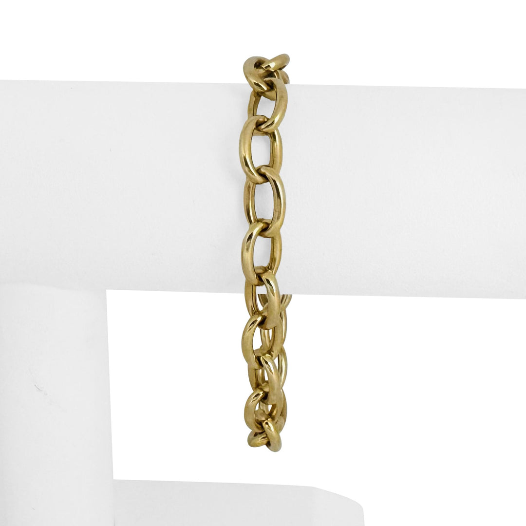 14k Yellow Gold 12.3g Semi Solid 9mm Oval Cable Link Bracelet 7.5"
