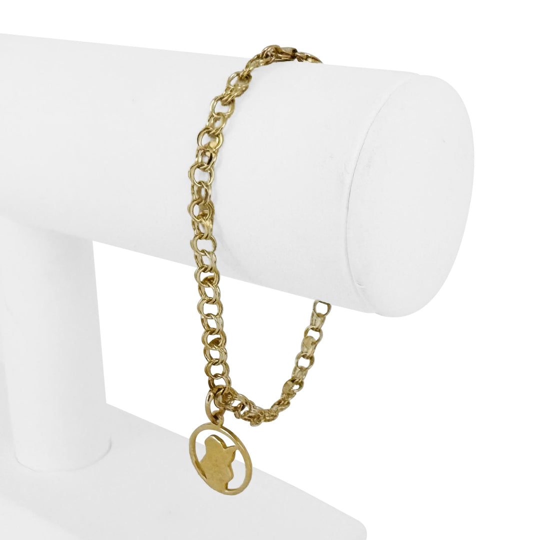 14k Yellow Gold 5.5g Light Double Circle Link Baby Angel Charm Bracelet 7.5"
