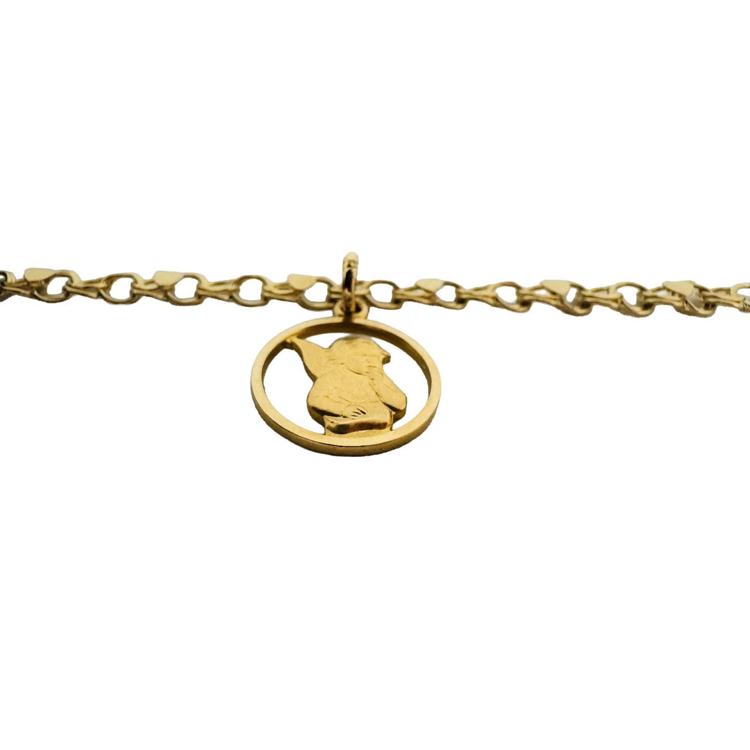14k Yellow Gold 5.5g Light Double Circle Link Baby Angel Charm Bracelet 7.5"