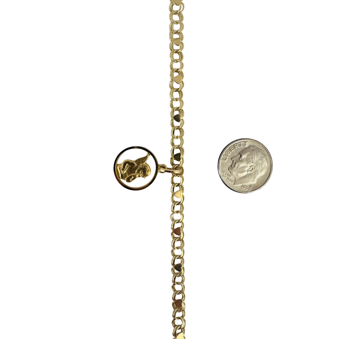 14k Yellow Gold 5.5g Light Double Circle Link Baby Angel Charm Bracelet 7.5"
