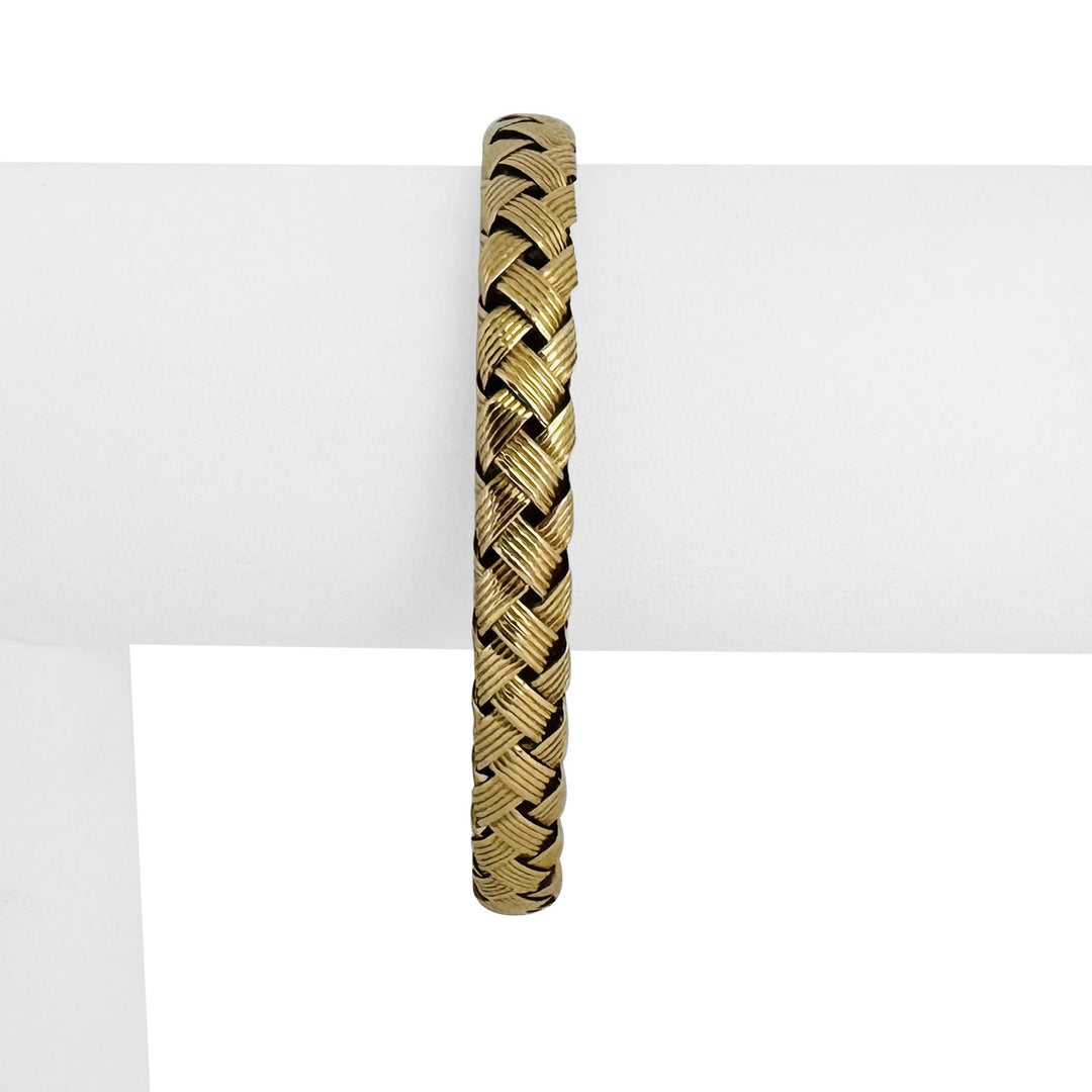 14k Yellow Gold 14.8g Woven Braided Flex Bangle Bracelet Italy 6.75"
