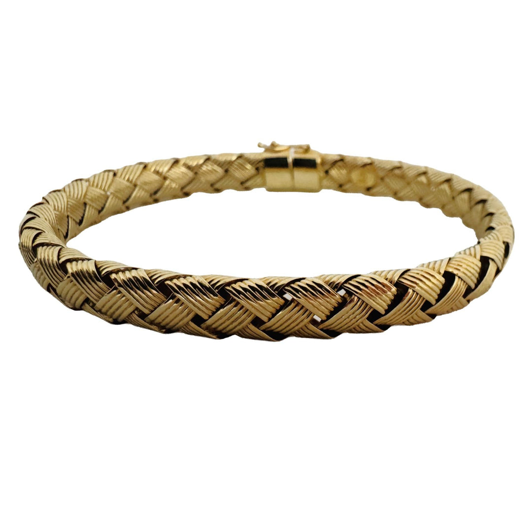 14k Yellow Gold 14.8g Woven Braided Flex Bangle Bracelet Italy 6.75"