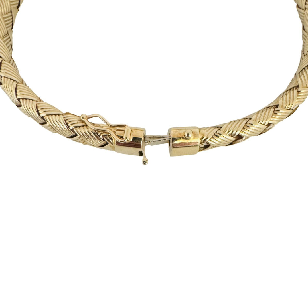 14k Yellow Gold 14.8g Woven Braided Flex Bangle Bracelet Italy 6.75"