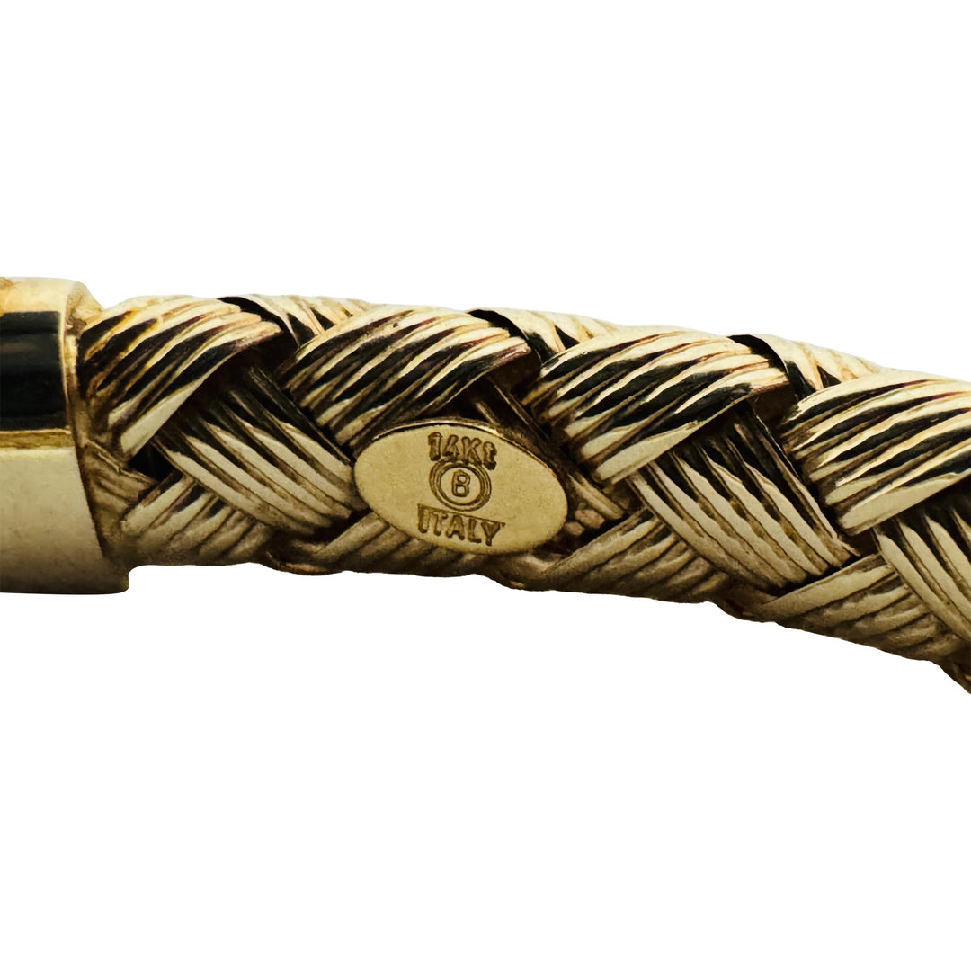 14k Yellow Gold 14.8g Woven Braided Flex Bangle Bracelet Italy 6.75"