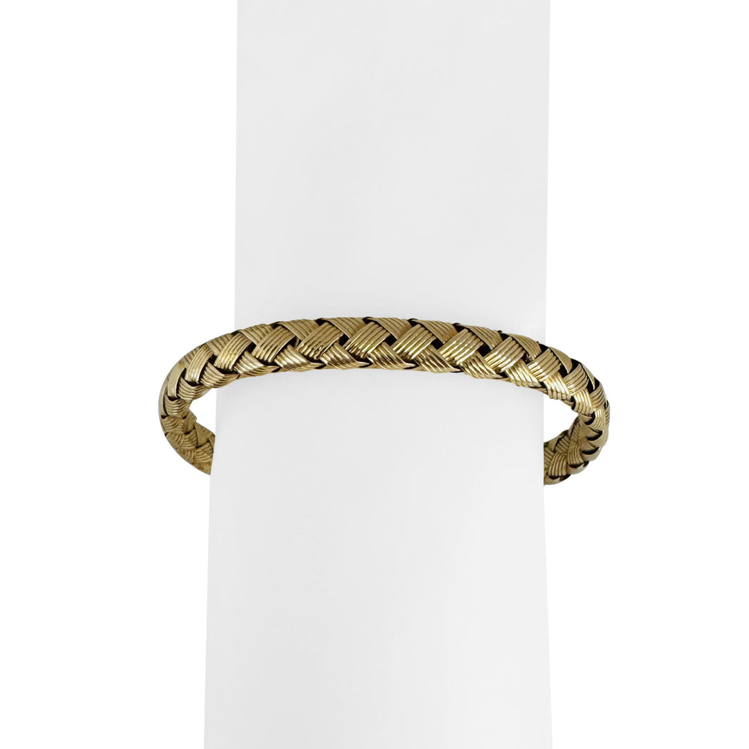 14k Yellow Gold 14.8g Woven Braided Flex Bangle Bracelet Italy 6.75"