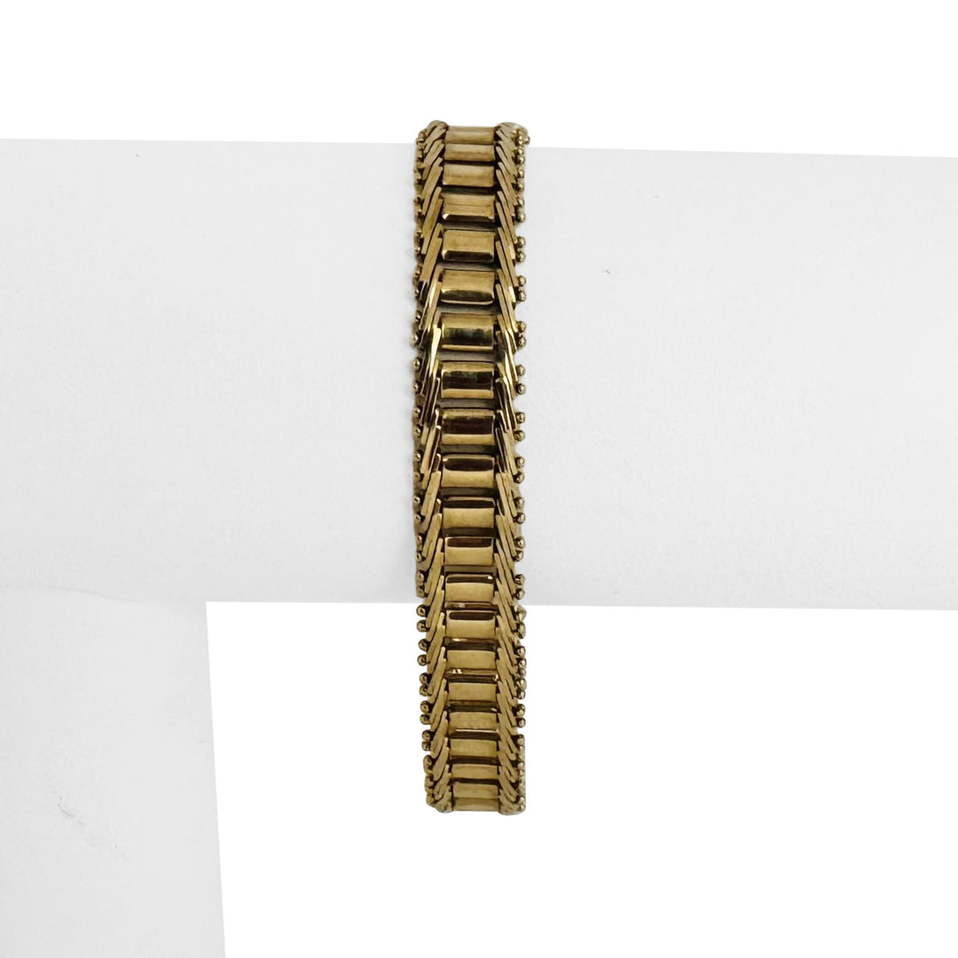 14k Yellow Gold 15.8g Vintage Imperial Gold 9mm Beaded Bar Link Bracelet 6.5"