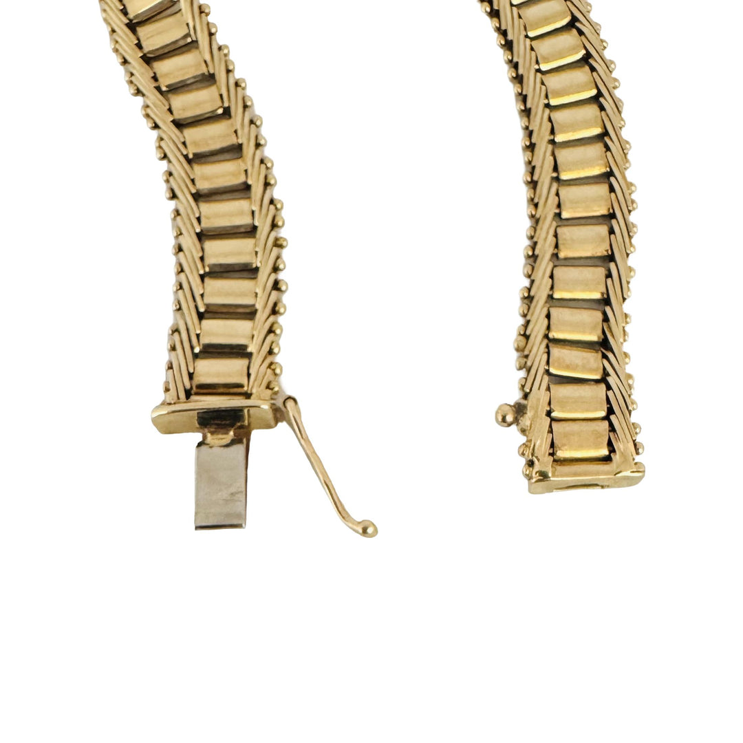 14k Yellow Gold 15.8g Vintage Imperial Gold 9mm Beaded Bar Link Bracelet 6.5"