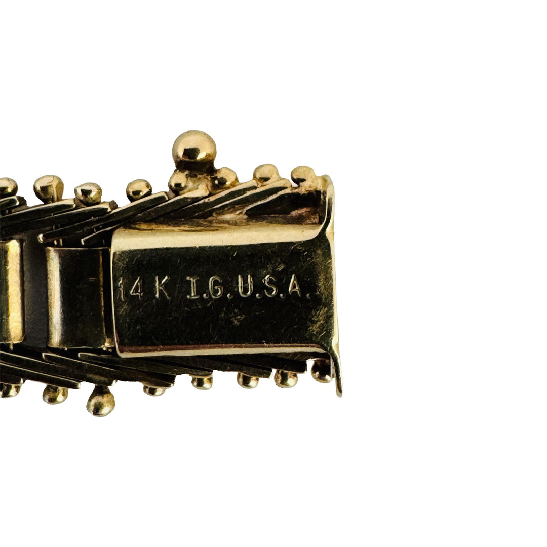 14k Yellow Gold 15.8g Vintage Imperial Gold 9mm Beaded Bar Link Bracelet 6.5"
